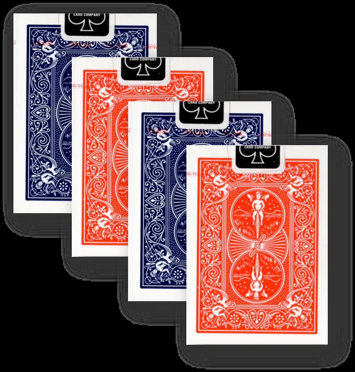 4 Decks (2 x rot / 2 x blau ) Bicycle 807 Rider Back Poker Karten - Old Tuck Case