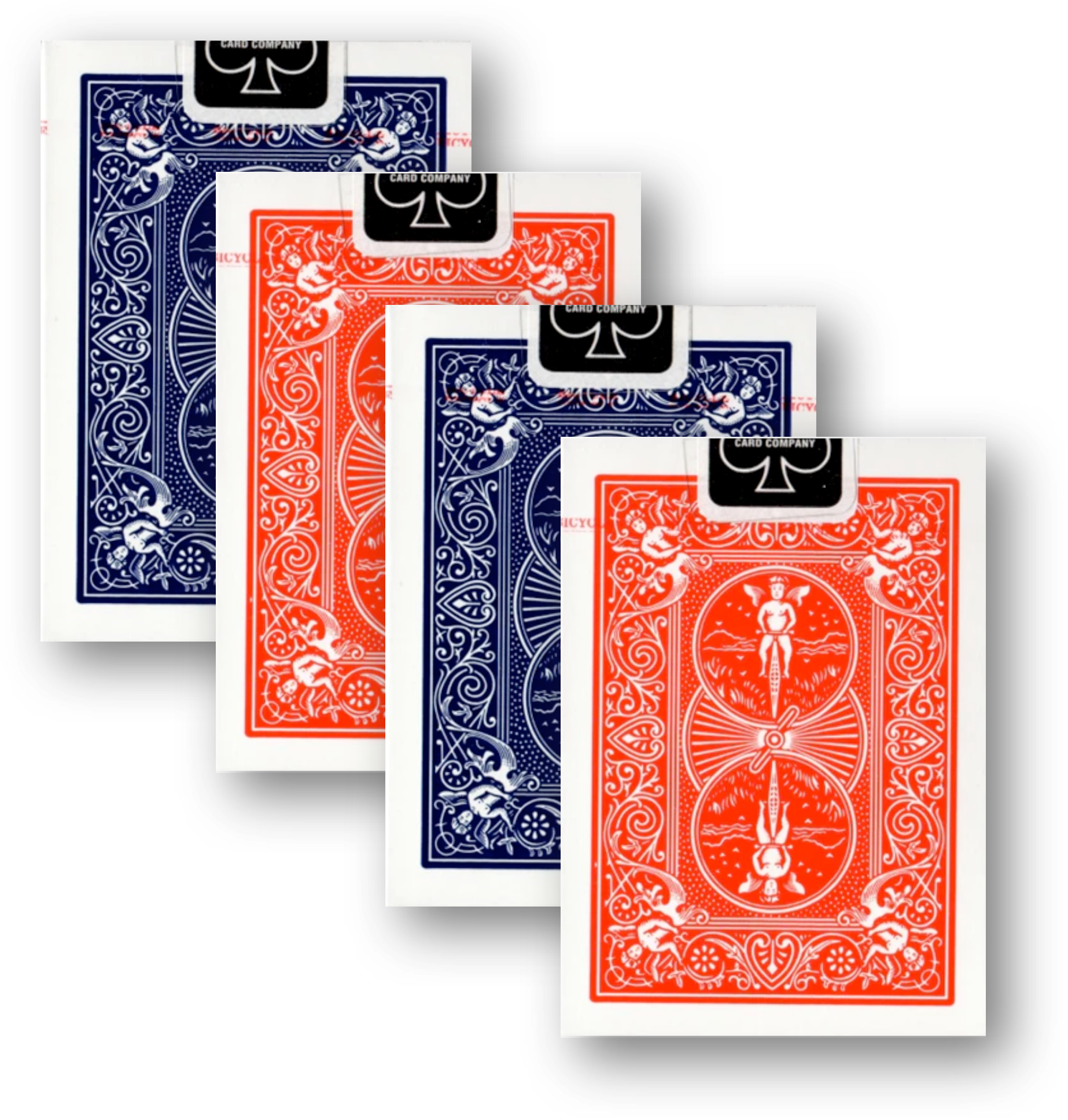 4 Decks (2 x rot / 2 x blau ) Bicycle 807 Rider Back Poker Karten - Old Tuck Case