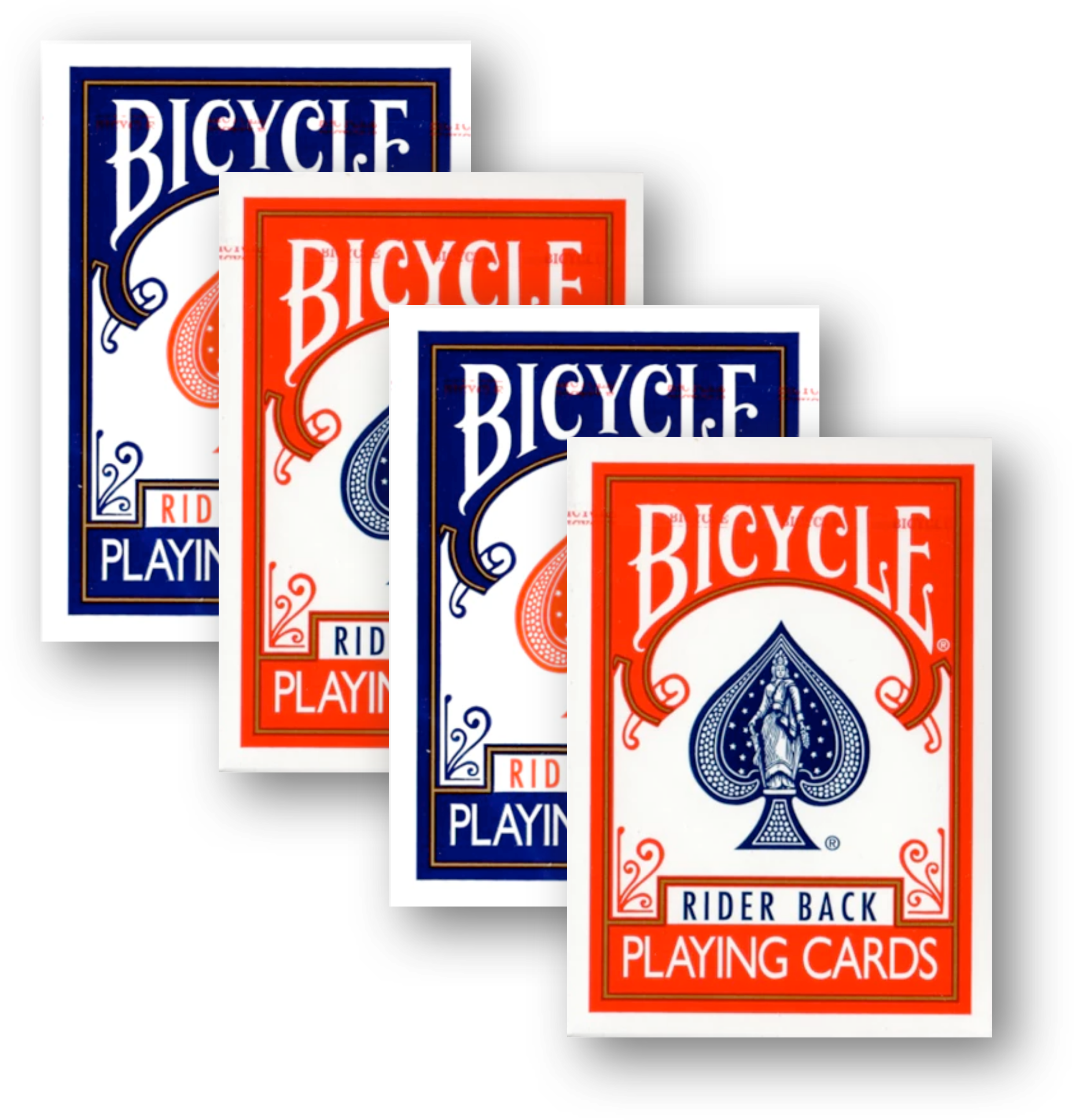 4 Decks (2 x rot / 2 x blau ) Bicycle 807 Rider Back Poker Karten - Old Tuck Case