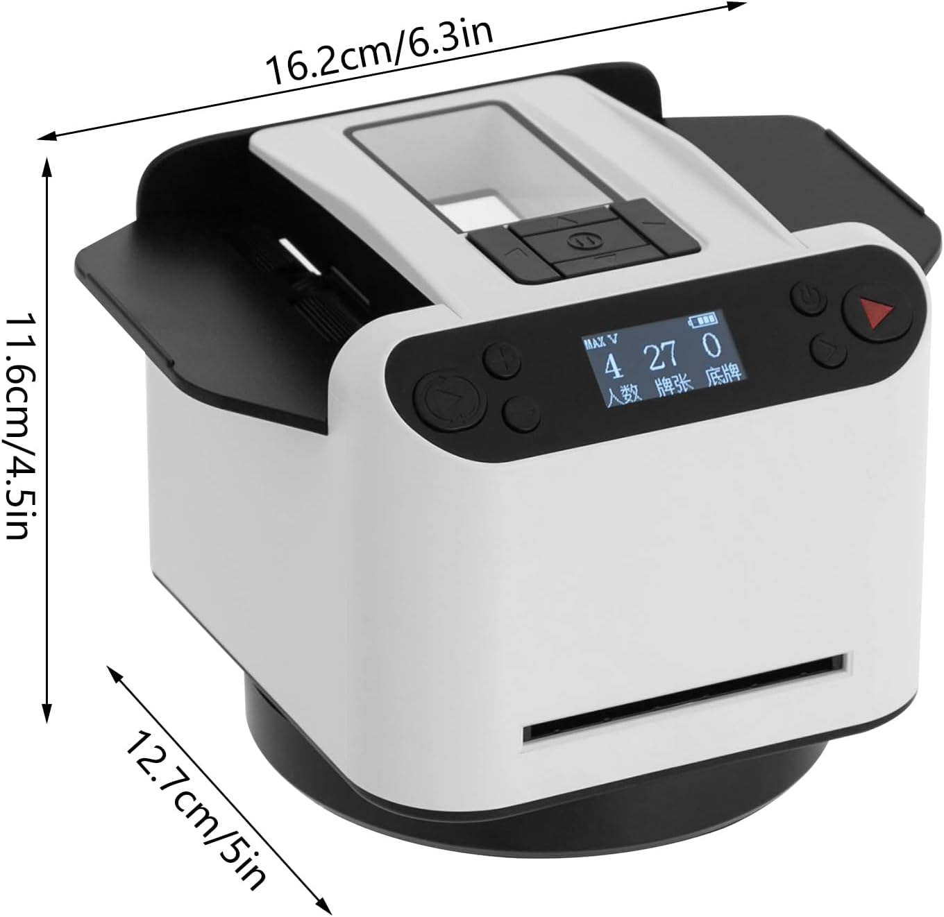 Automatischer Kartenmischer und Kartengeber 2-in-1 mit 360-Grad-Drehfunktion und Vier kabellosen Ausgabeknöpfen für Spiele wie UNO, Blackjack und Texas Hold'em