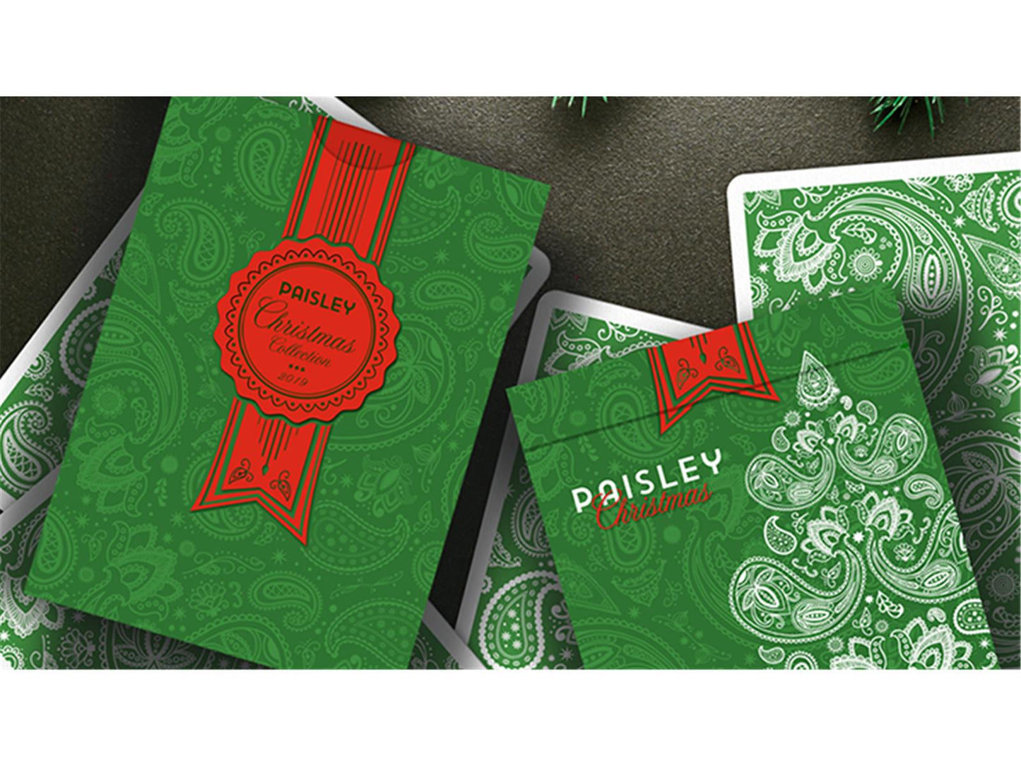Paisley Metallic Green Christmas Playing Cards by Dutch Card House Company