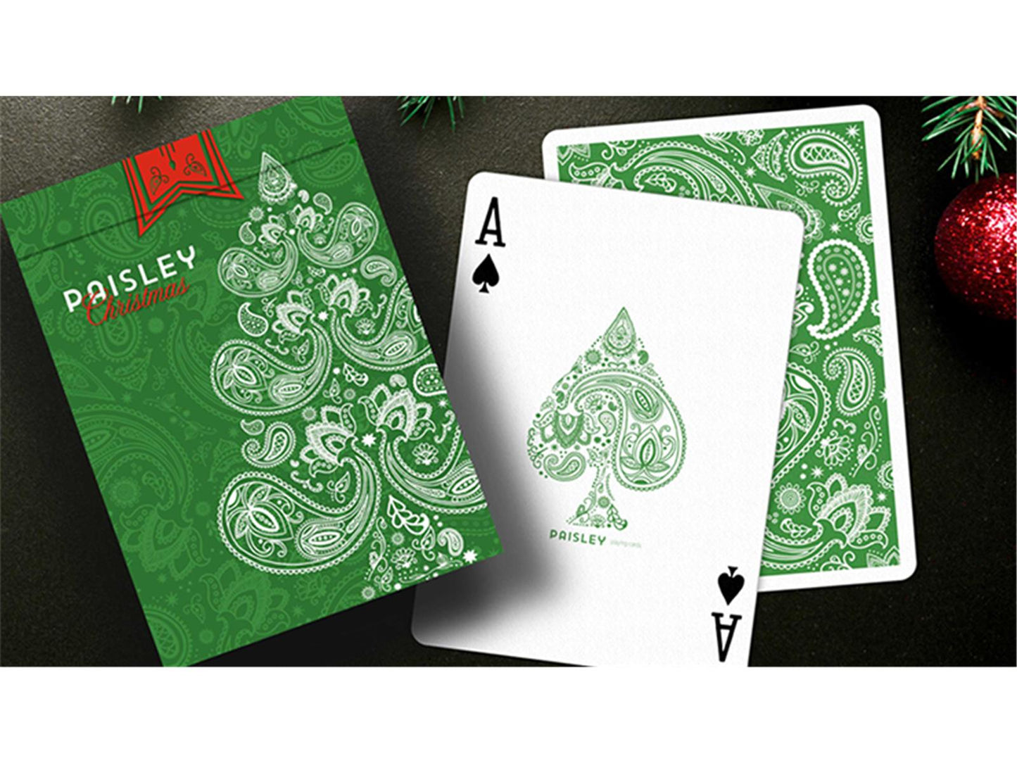 Paisley Metallic Green Christmas Playing Cards by Dutch Card House Company