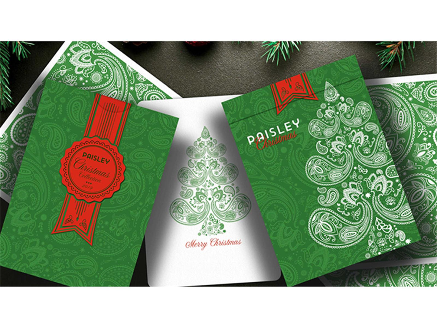 Paisley Metallic Green Christmas Playing Cards by Dutch Card House Company