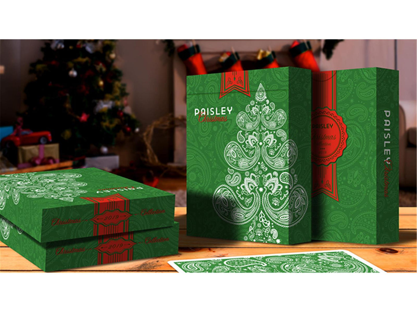 Paisley Metallic Green Christmas Playing Cards by Dutch Card House Company
