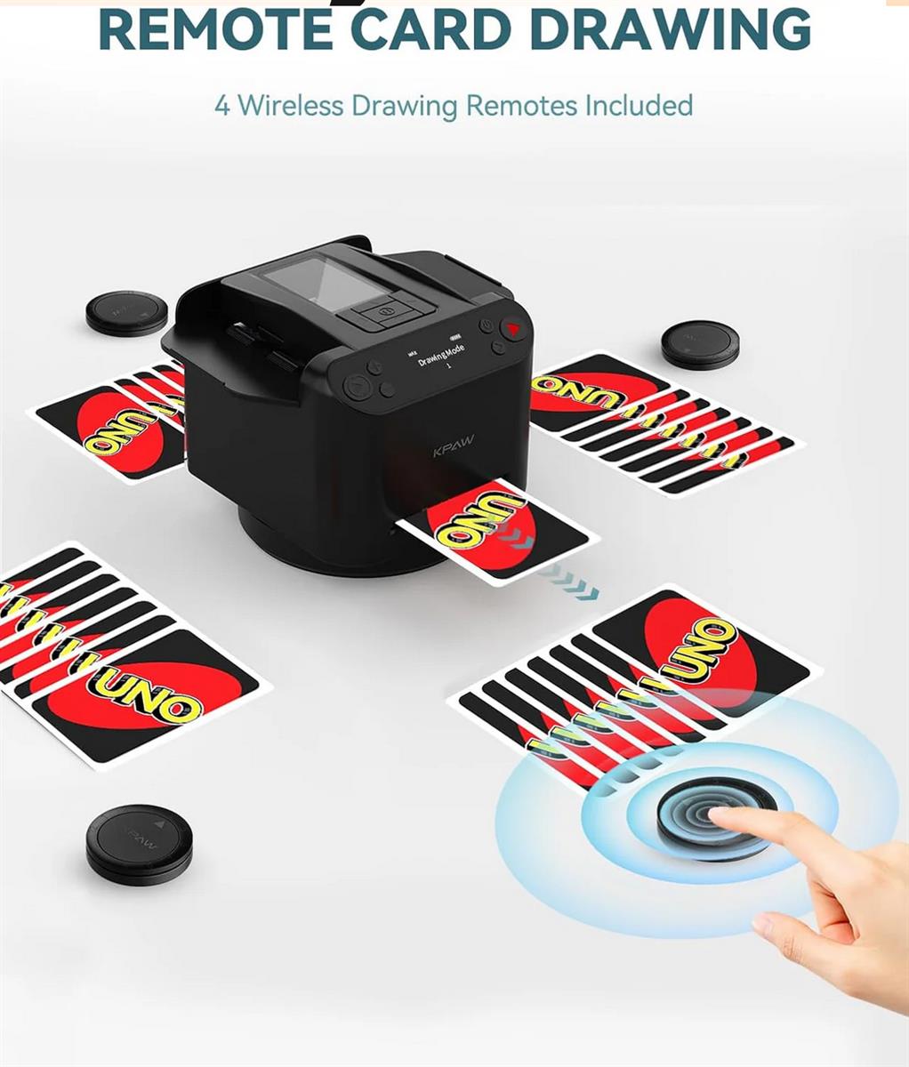Automatischer Kartenmischer und Kartengeber 2-in-1 mit 360-Grad-Drehfunktion und Vier kabellosen Ausgabeknöpfen für Spiele wie UNO, Blackjack und Texas Hold'em
